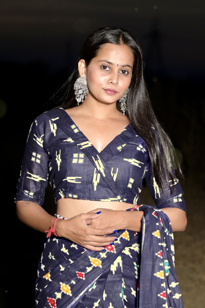 Ikkat Printed Mulmul Cotton Saree for Woman