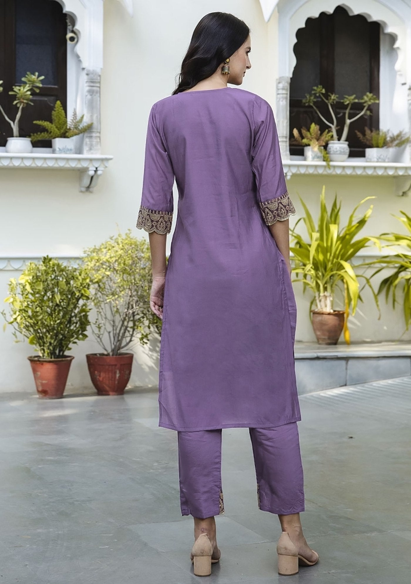 Women's Embroidered Cotton Silk Kurta Set with Dupatta