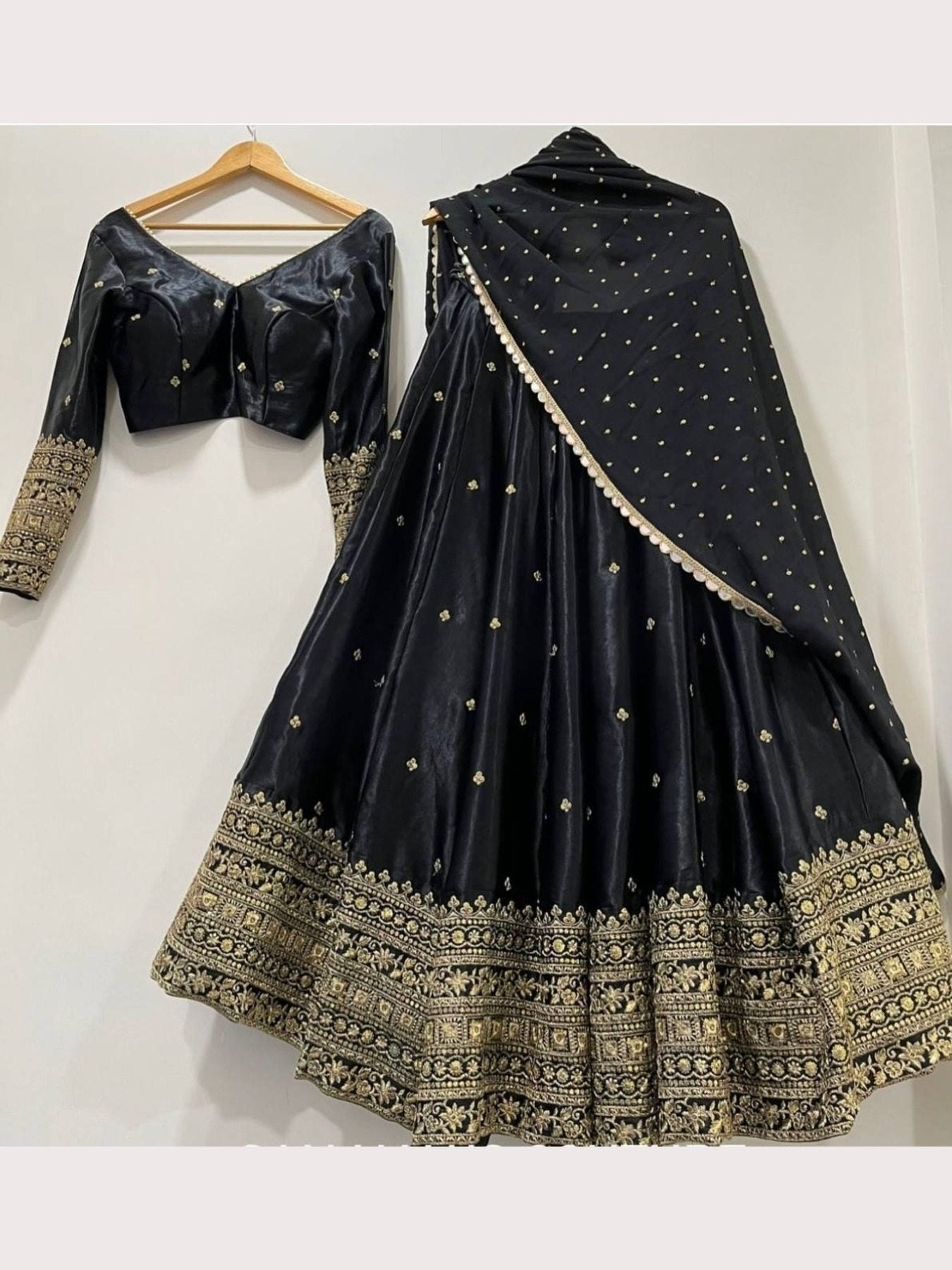 Women's Embroidered Sequins Lace Chinnon Lehenga with Dupatta Set