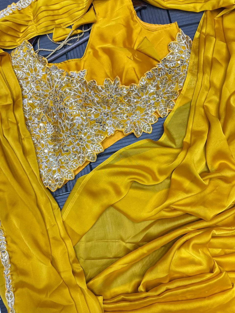 Stylish Embroidered Sequin work Ready-to-Wear Saree