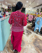 Embroidered Sequin Jacket with Ready-to-Wear Saree and Belt