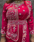 Designer Royal Blue Saree-Style Gown with Attached Embroidered Jacket