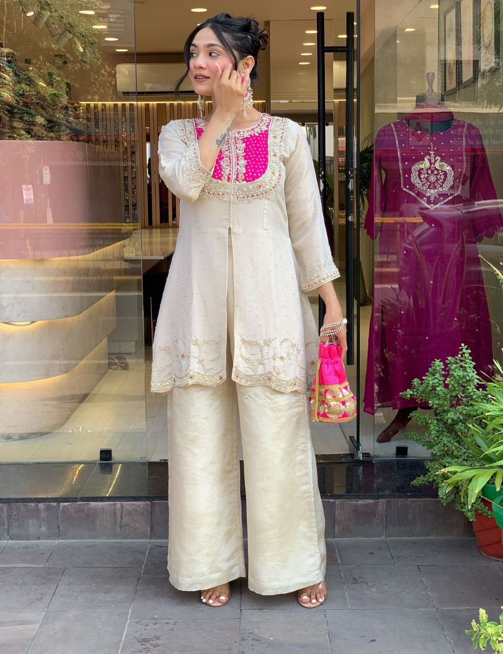 White Embroidered Kurta Set with Pant Set