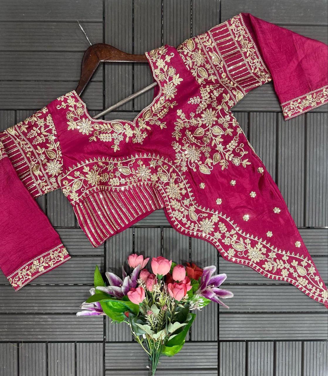 Regal Gold Crush Lehenga Choli with Embroidered Jacket and Dupatta