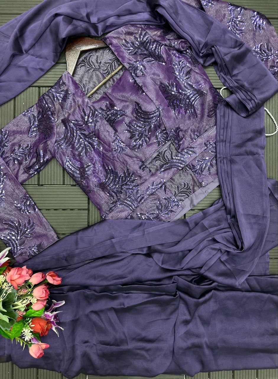 Elegant Ready-to-Wear Saree with Embroidered Sequin Jacket and Belt