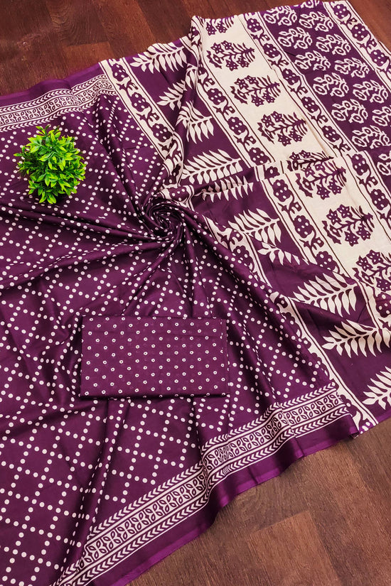 Mulmul Cotton Bandhani Saree with Ajrakh Block Print