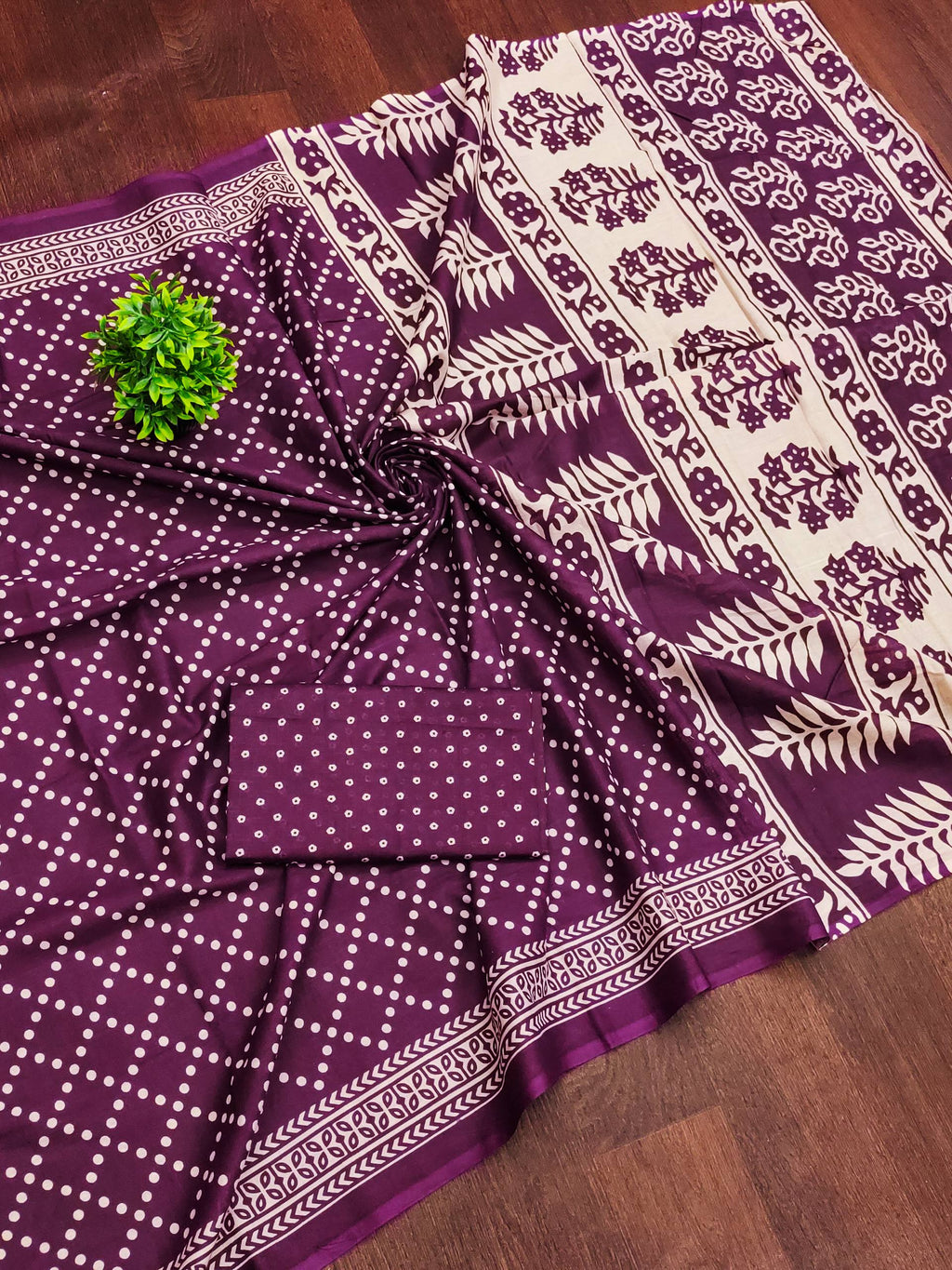 Mulmul Cotton Bandhani Saree with Ajrakh Block Print