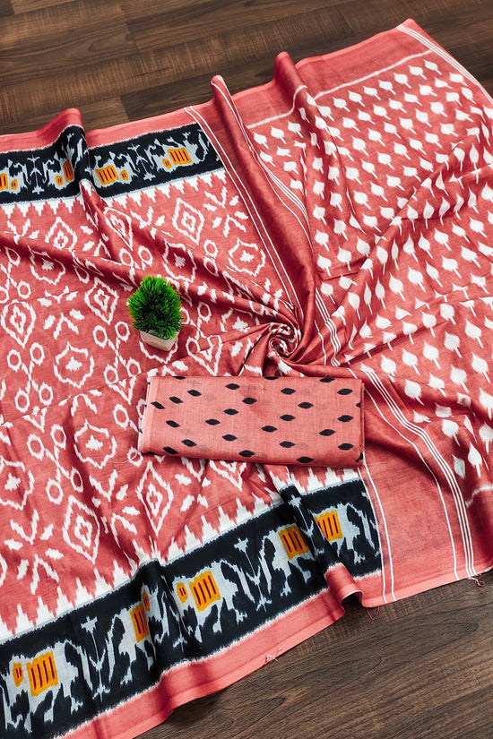 Ikkat Hand Block Print Mulmul Cotton Saree