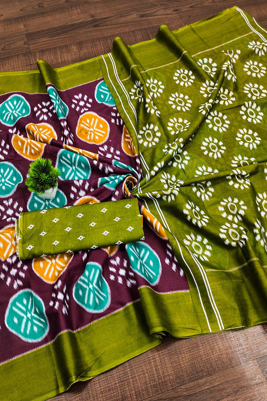 Trendy Mulmul Cotton Ikkat Hand Block Print Saree