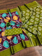 Trendy Mulmul Cotton Ikkat Hand Block Print Saree