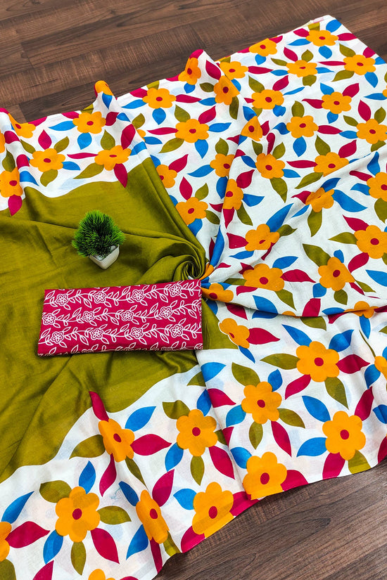 Classic Floral Block Print Mulmul Cotton Saree