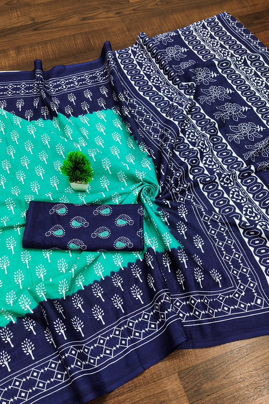 Ikkat Hand Block Print Mulmul Cotton Saree