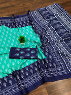 Ikkat Hand Block Print Mulmul Cotton Saree