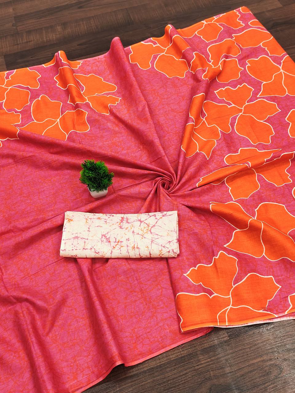Floral Batik Hand Block Print Classic Mulmul Cotton Saree