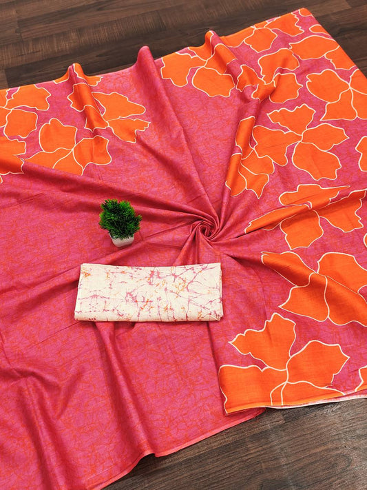 Floral Batik Hand Block Print Classic Mulmul Cotton Saree