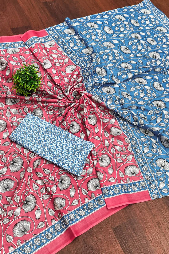 Classic Mulmul Cotton  Floral Hand Block Print Saree