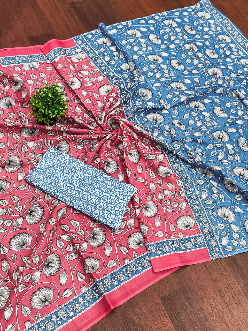 Classic Mulmul Cotton  Floral Hand Block Print Saree