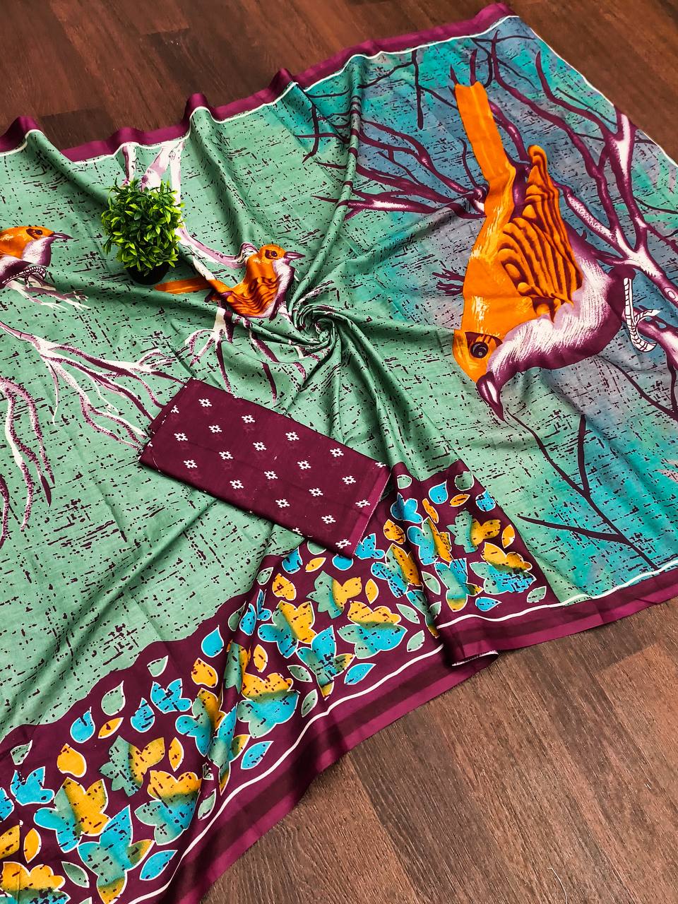 Heriage Style Hand Print Classic Mulmul Cotton Saree