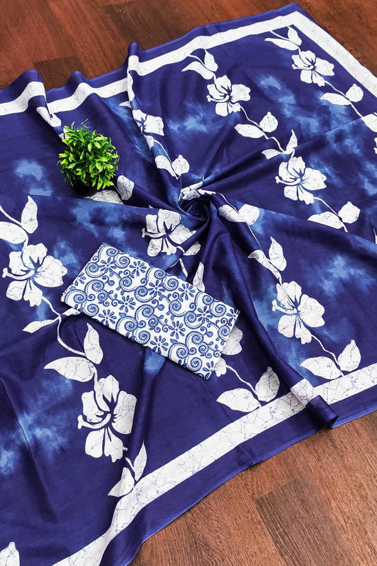 Floral Hand Block Print Classic Mulmul Cotton Saree