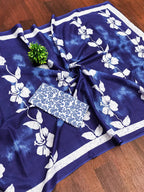 Floral Hand Block Print Classic Mulmul Cotton Saree
