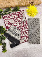 Woman's Kalamkari Hand Block Print Saree with Mulmul Cotton