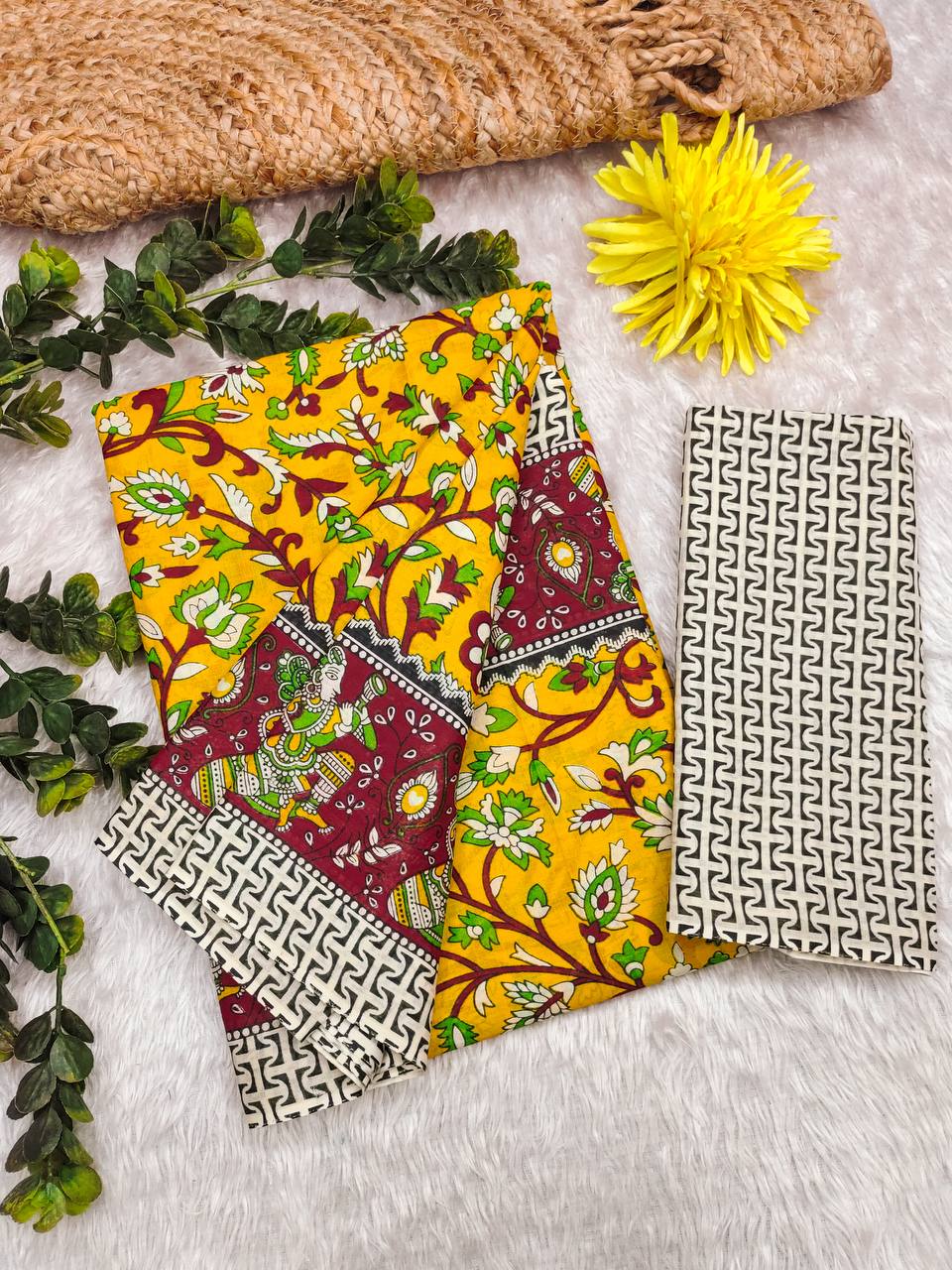 Mulmul Cotton Kalamkari Hand Block Print Saree