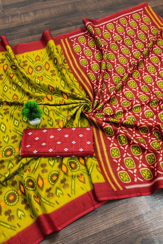 Ikkat Hand Block Print Mulmul Cotton Saree