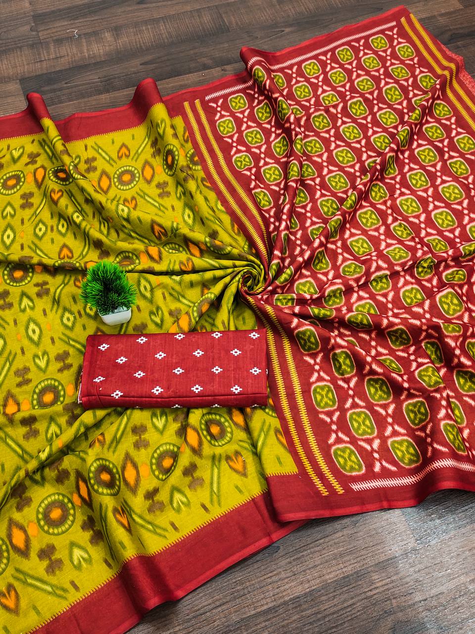 Ikkat Hand Block Print Mulmul Cotton Saree