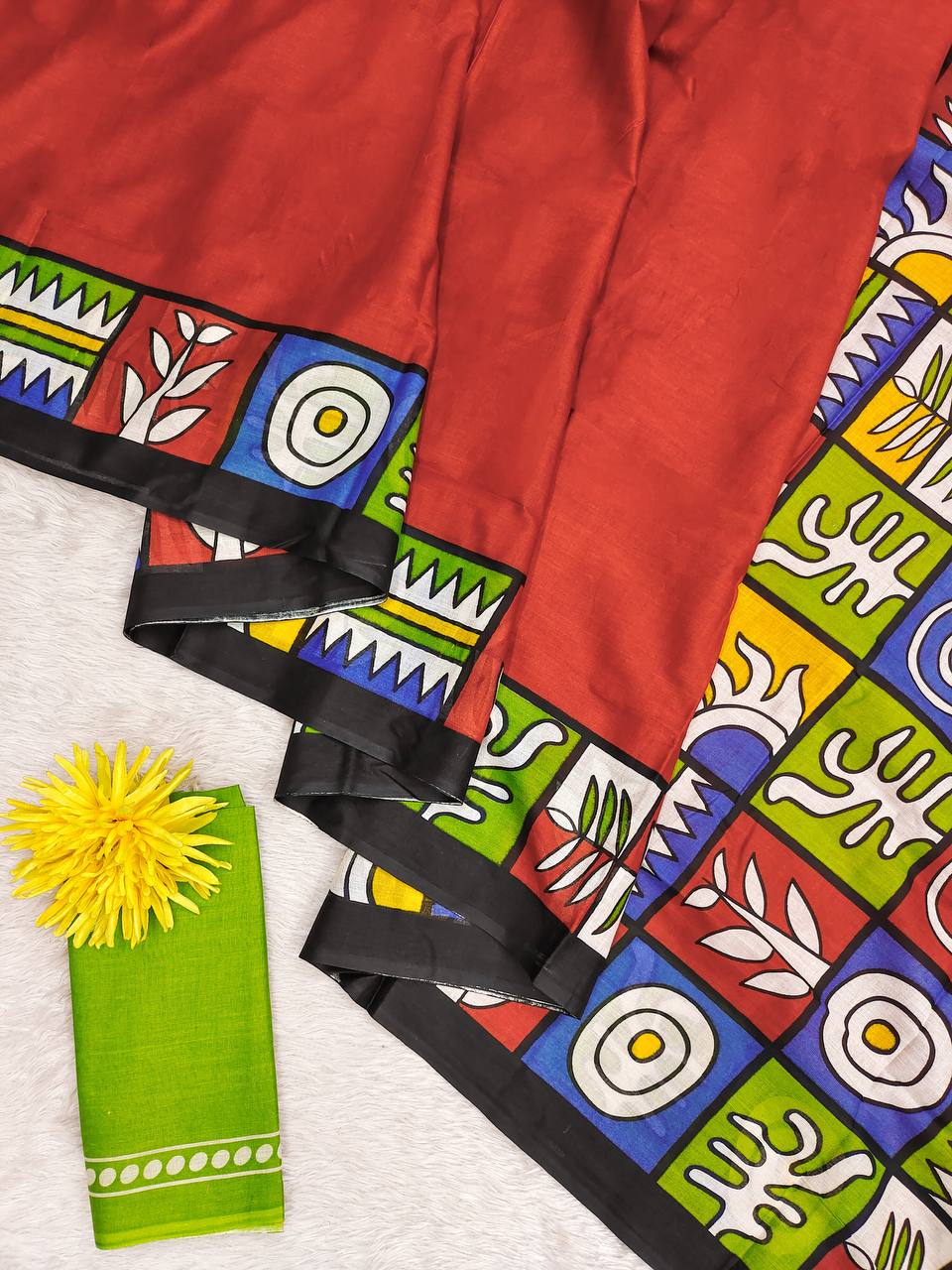 Block Pattern Printed Mulmul Cotton Saree