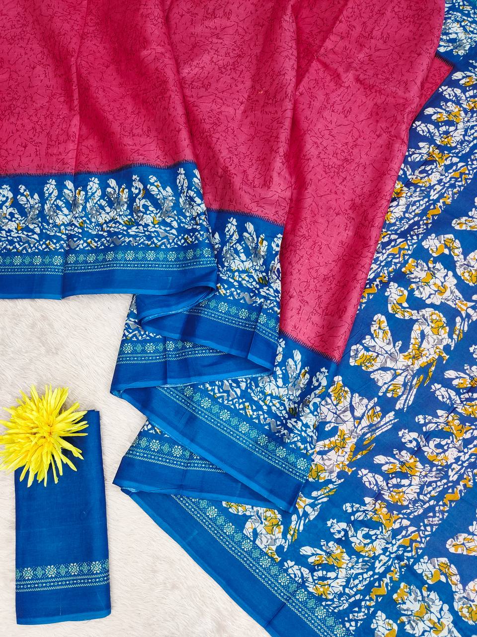 Hand Batik Printed Mulmul Cotton Saree for Woman