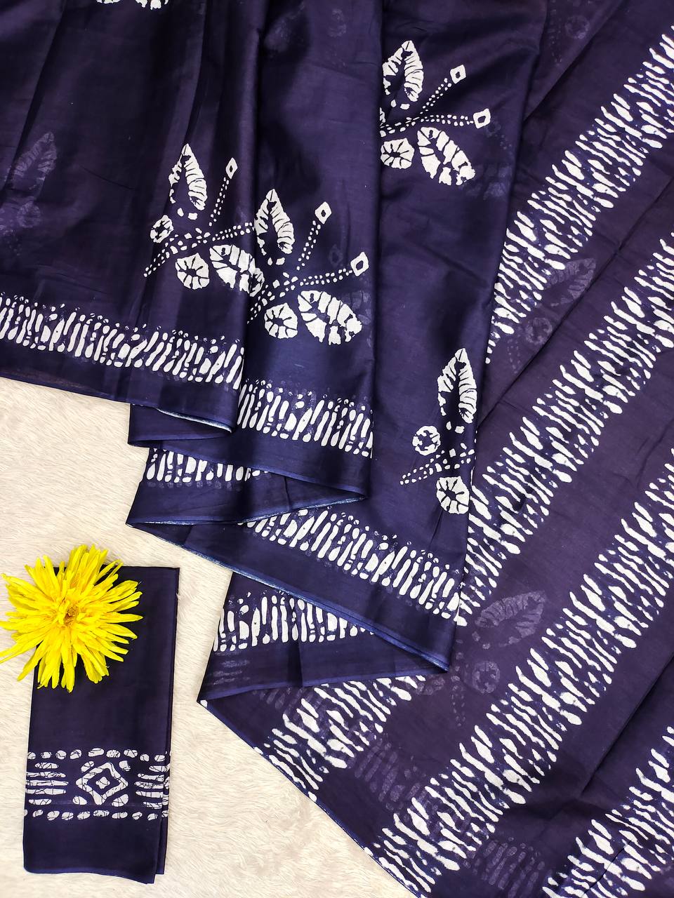 Printed Block Pattern Mulmul Cotton Saree