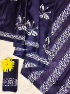 Printed Block Pattern Mulmul Cotton Saree