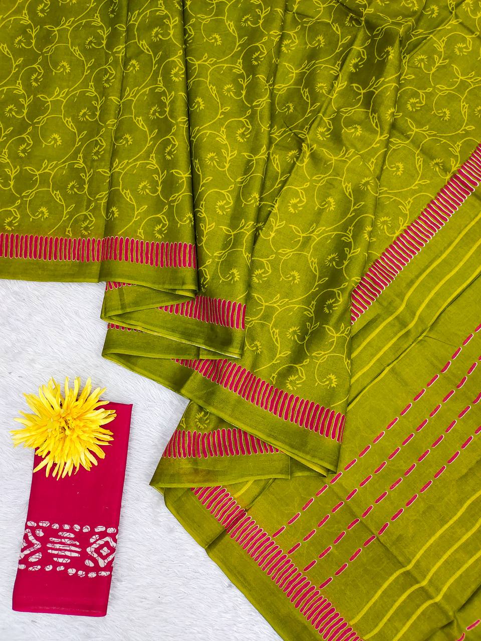 Printed Mulmul Cotton Block Pattern Saree