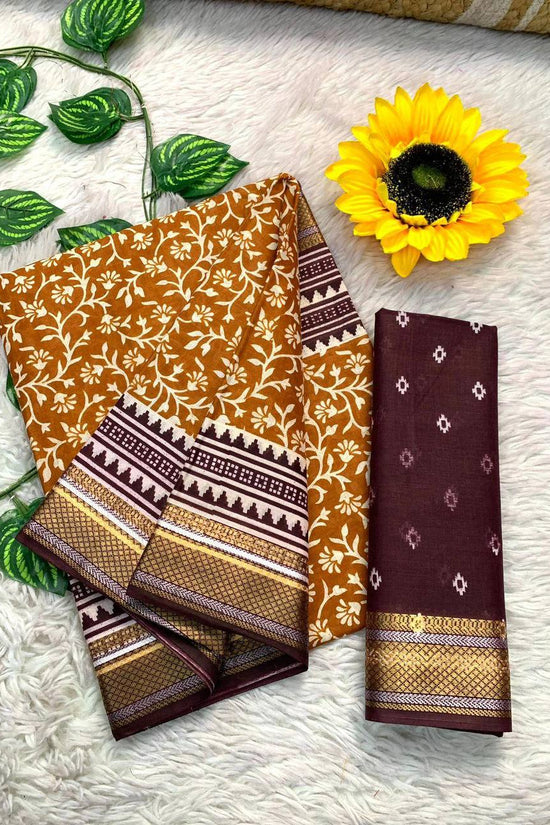 Ajrakh Printed Elegance Mulmul Cotton Zari Border Saree