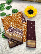 Ajrakh Printed Elegance Mulmul Cotton Zari Border Saree