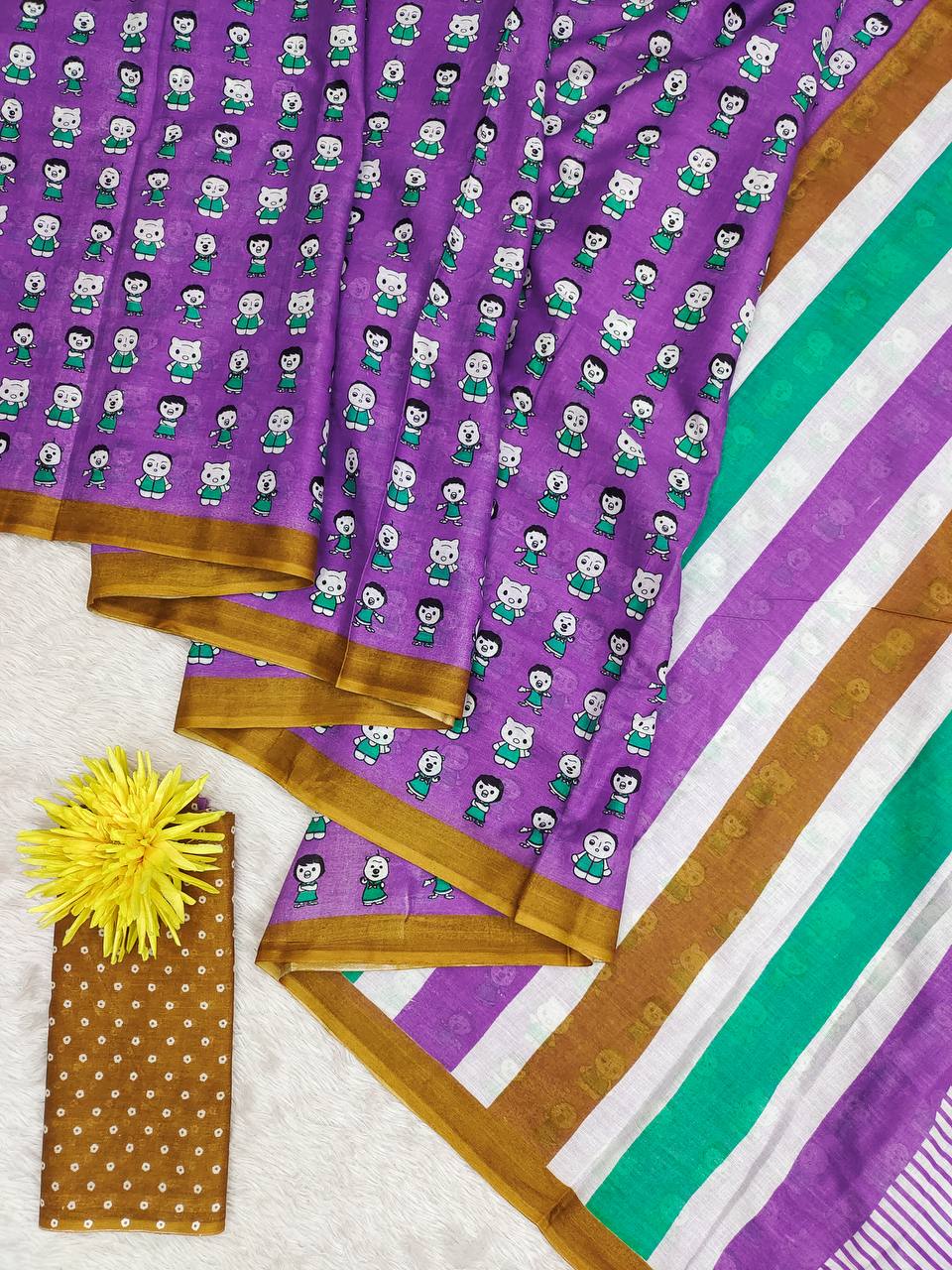 Block Print Mulmul Cotton Printed Saree