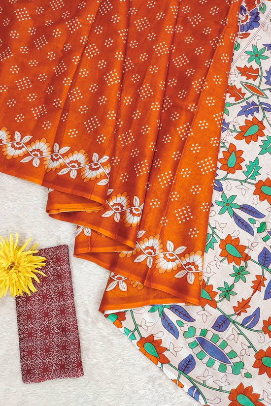 Mulmul Cotton Chunari Hand Block Print Saree