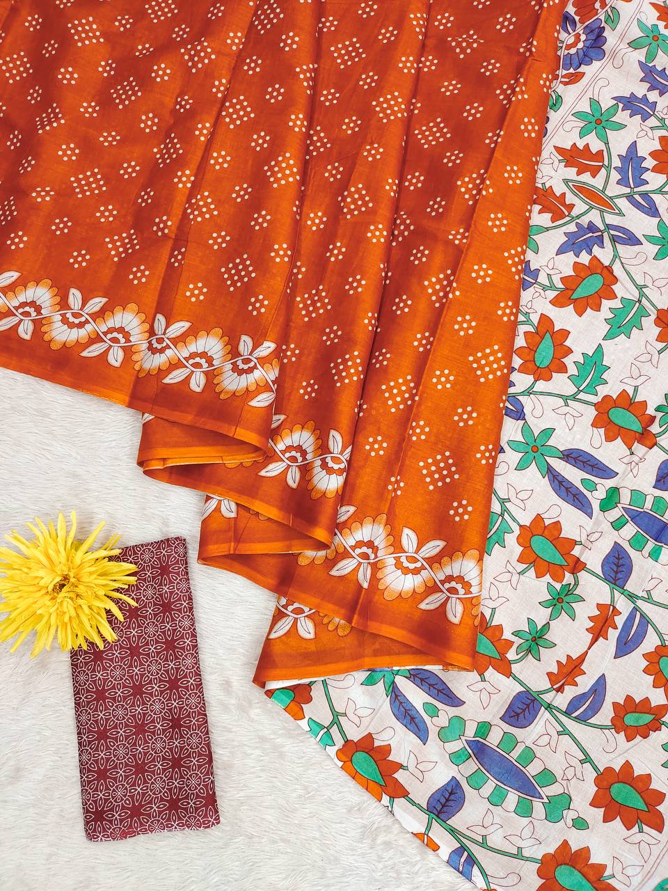 Mulmul Cotton Chunari Hand Block Print Saree