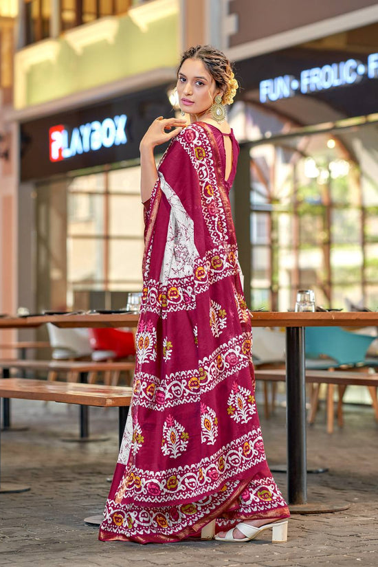 Elegance Mulmul Cotton Zari Border Printed Saree