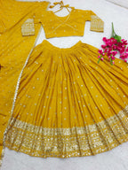 Women's Embroidered Sequins Lace Chinnon Lehenga with Dupatta Set