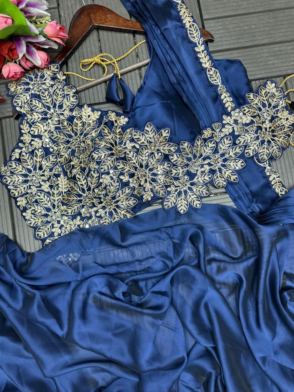 Stylish Embroidered Sequin work Ready-to-Wear Saree