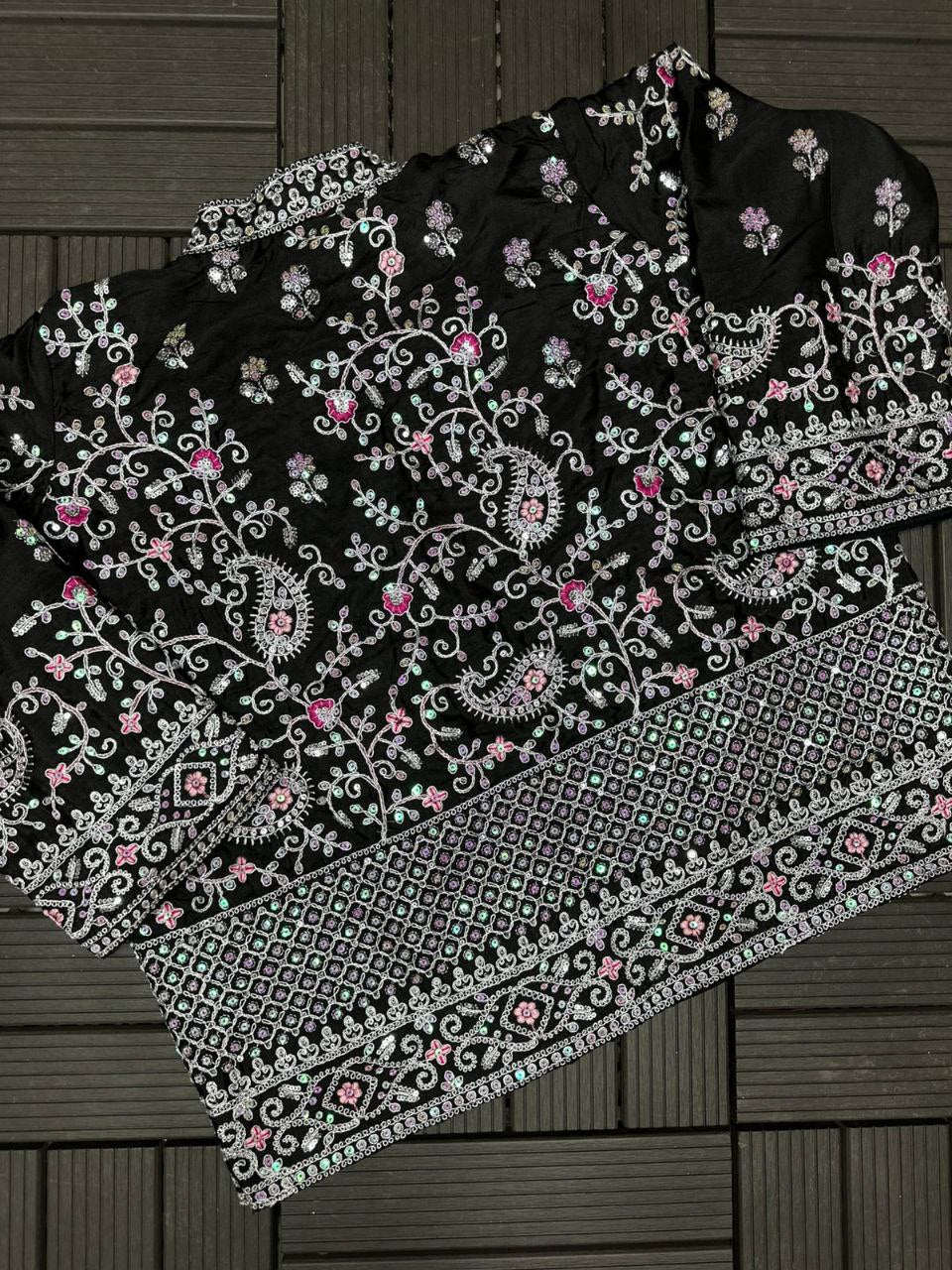 Embroidered Sequin Jacket with Ready-to-Wear Saree and Belt