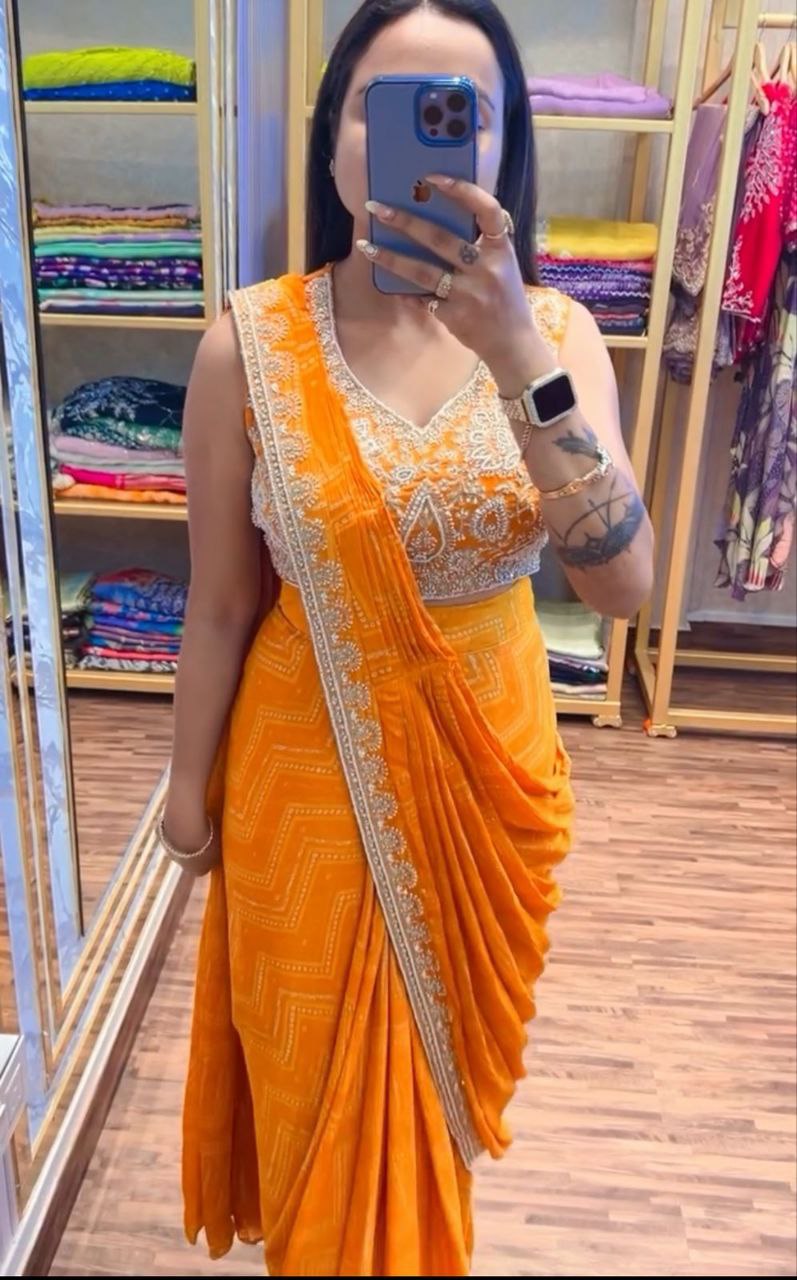 Embroidered Sequin Jacket with Ready-to-Wear Saree and Belt