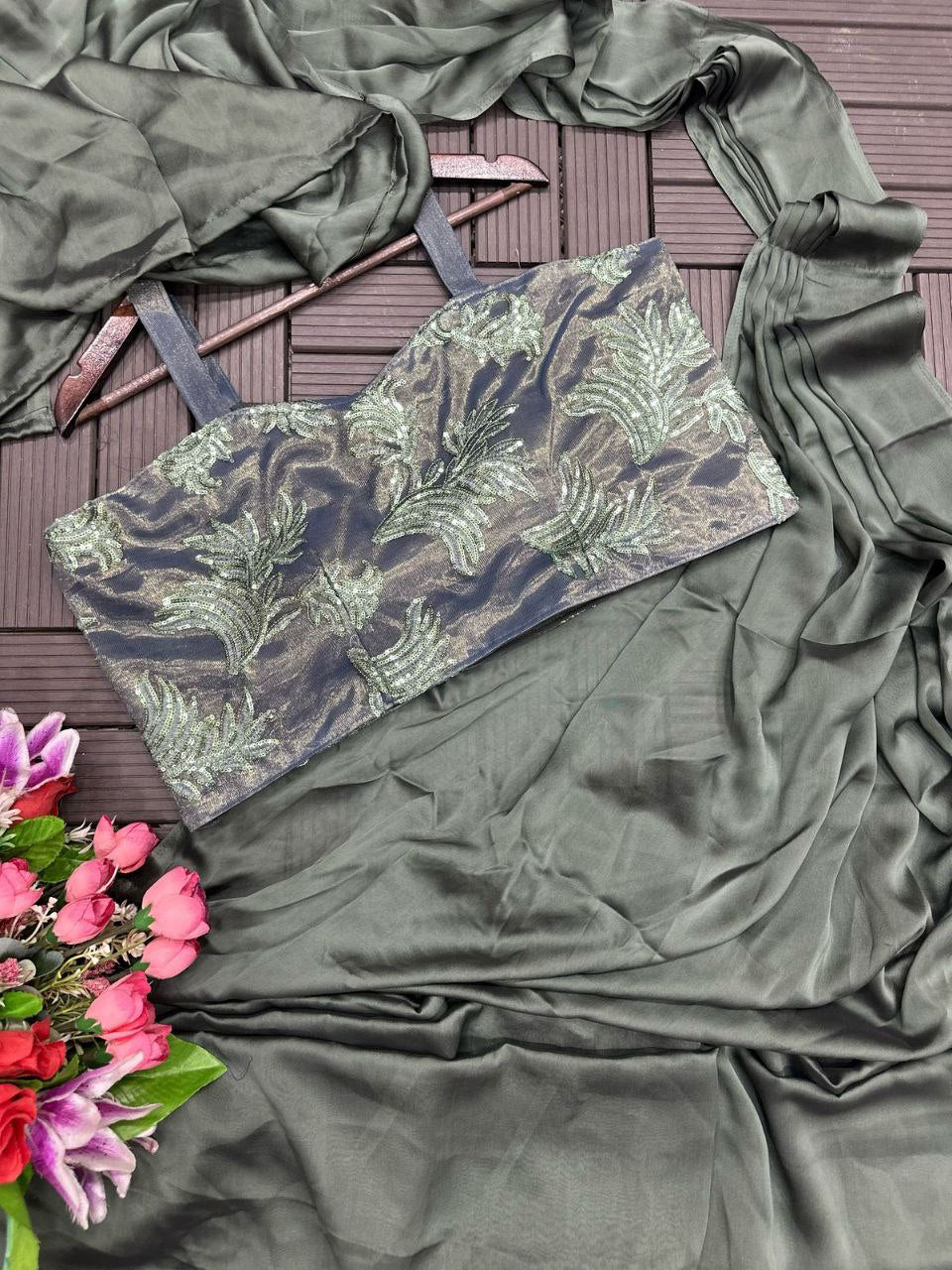 Elegant Ready-to-Wear Saree with Embroidered Sequin Jacket and Belt