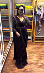 Embroidered Sequin Jacket with Ready-to-Wear Saree and Belt