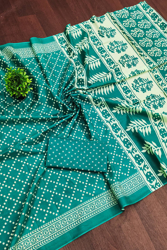 Mulmul Cotton Bandhani Saree with Ajrakh Block Print