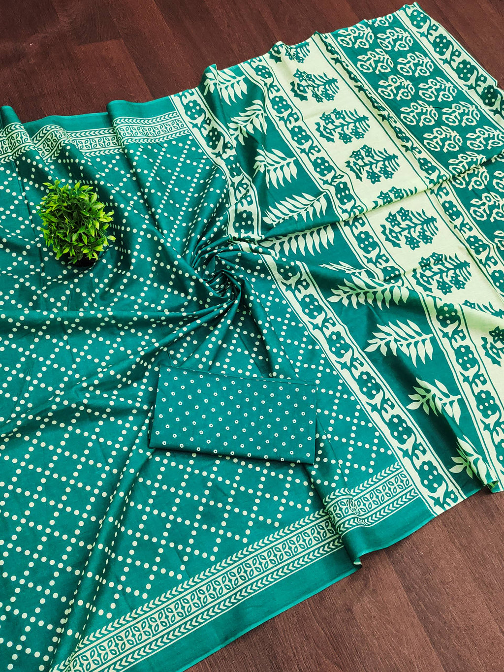 Mulmul Cotton Bandhani Saree with Ajrakh Block Print