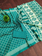 Mulmul Cotton Bandhani Saree with Ajrakh Block Print