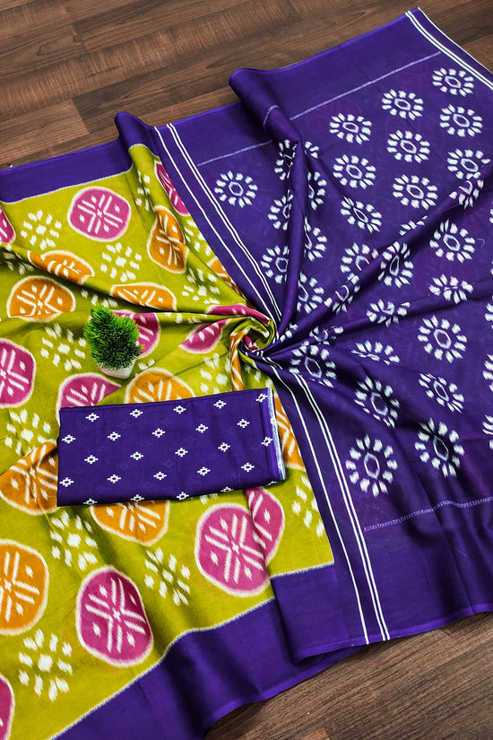 Trendy Mulmul Cotton Ikkat Hand Block Print Saree