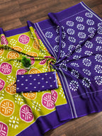 Trendy Mulmul Cotton Ikkat Hand Block Print Saree